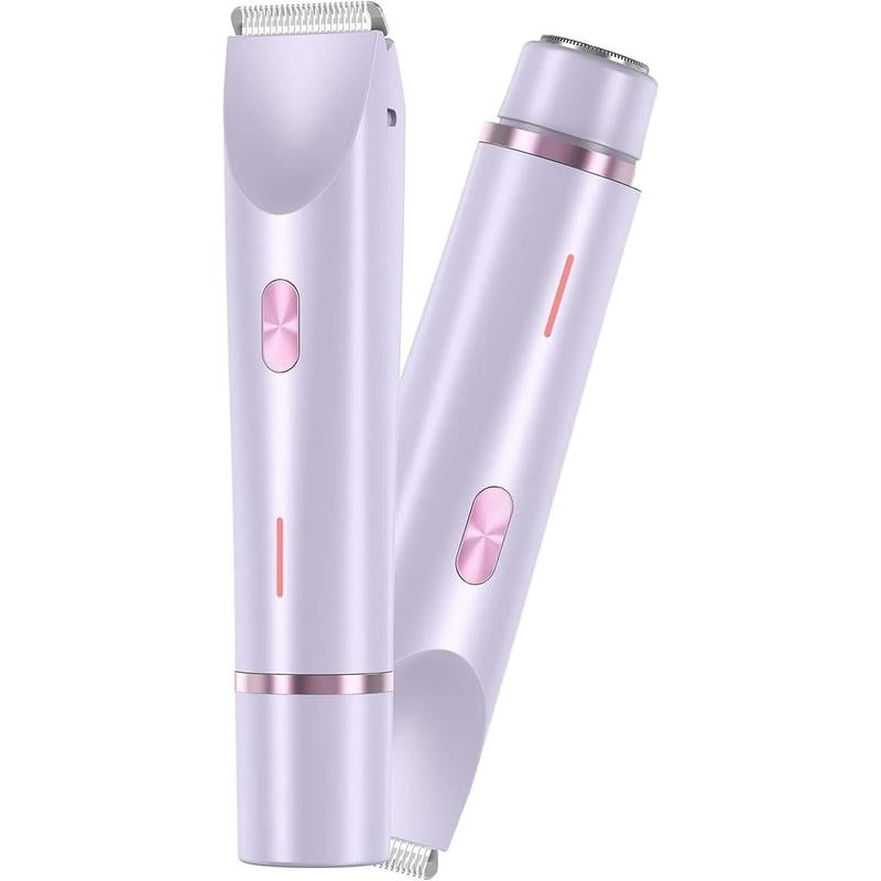 Bikini Trimmer for Women, Electric Shaver and Razor Rechargeable 2-In-1 Body and Facial Epilator, Dual Heads for Painless Trimming of Pubic Hair, Face, Underarms and Legs, IPX7 Waterproof Shaver Women Shaving Grooming Gentle Sensitive
