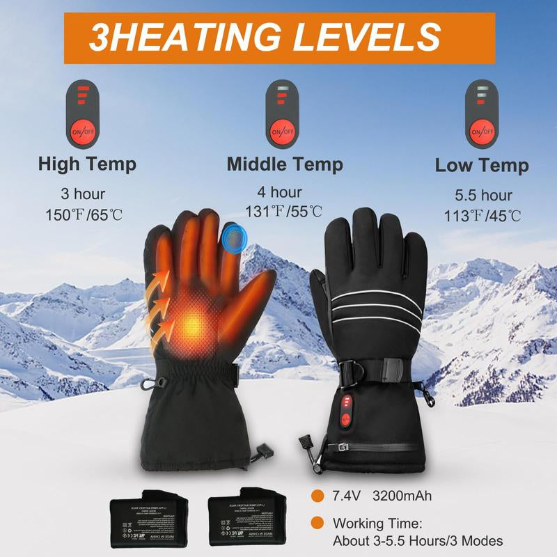 Heated Gloves for Men Women - 7.4V 3200 Mah Battery Rechargeable Electric Heated Gloves Touchscreen Waterproof Hand Warmer Gloves for Winter Hiking Ski Riding Cycling