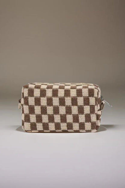 Zenana Checkered Pattern Knitted Cosmetic Pouch