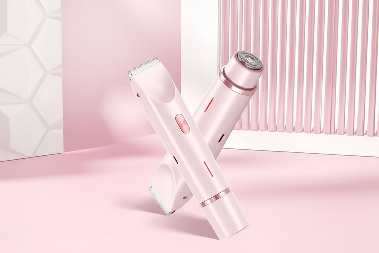 Bikini Trimmer for Women, Electric Shaver and Razor Rechargeable 2-In-1 Body and Facial Epilator, Dual Heads for Painless Trimming of Pubic Hair, Face, Underarms and Legs, IPX7 Waterproof Shaver Women Shaving Grooming Gentle Sensitive