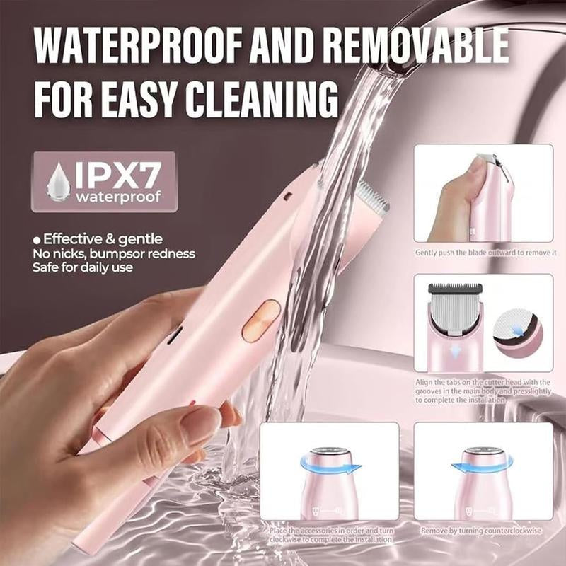Bikini Trimmer for Women, Electric Shaver and Razor Rechargeable 2-In-1 Body and Facial Epilator, Dual Heads for Painless Trimming of Pubic Hair, Face, Underarms and Legs, IPX7 Waterproof Shaver Women Shaving Grooming Gentle Sensitive
