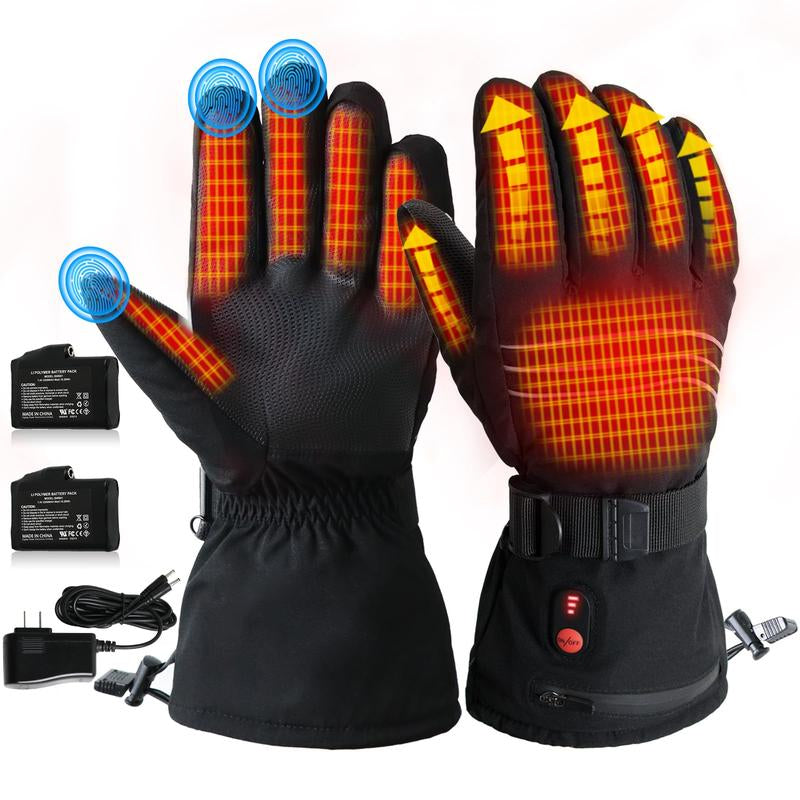 Heated Gloves for Men Women - 7.4V 3200 Mah Battery Rechargeable Electric Heated Gloves Touchscreen Waterproof Hand Warmer Gloves for Winter Hiking Ski Riding Cycling